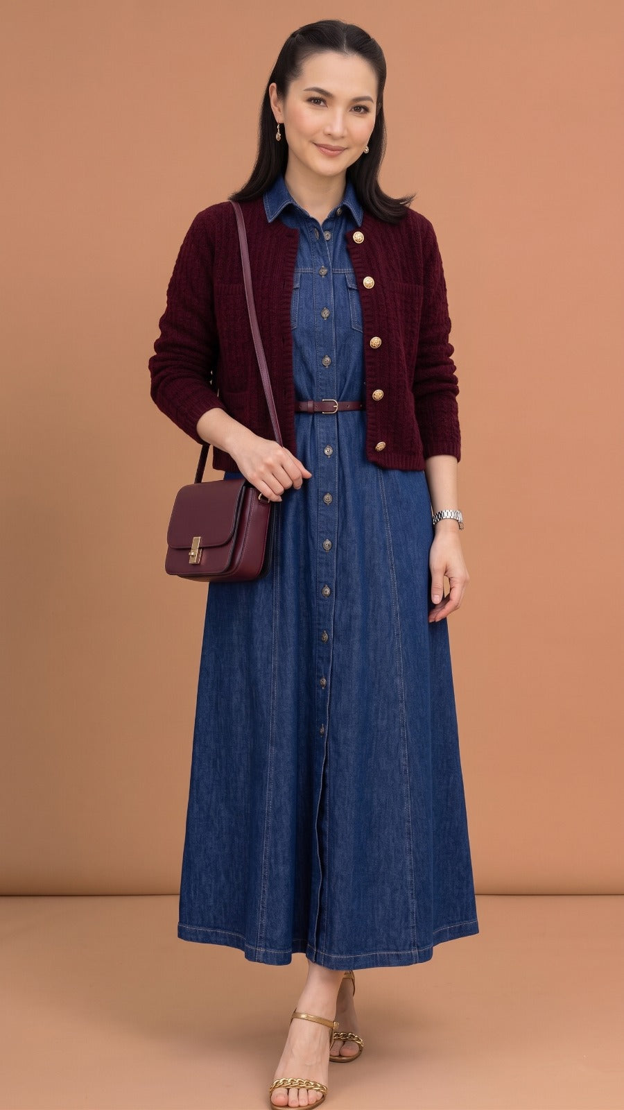 Blue Denim Button-Down Maxi Shirt Dress