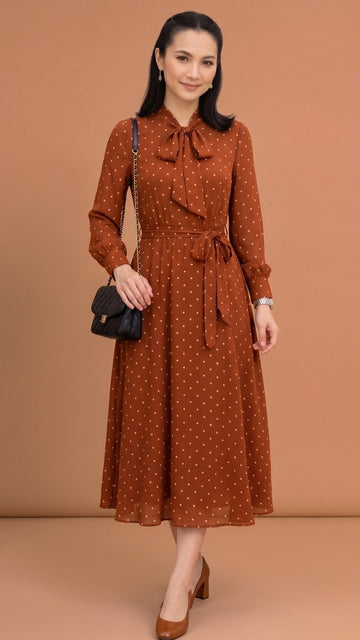Brown Houndstooth Pinafore Midi Dress