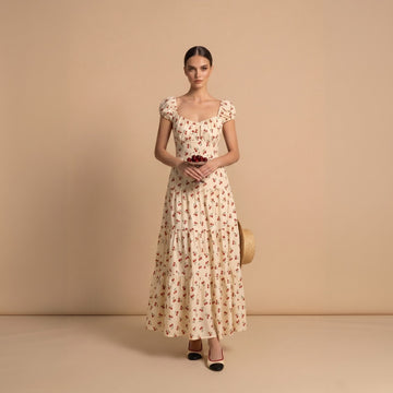 Cherry Print Tiered Midi Dress
