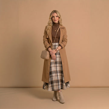 Camel Wool-Blend Long Trench Coat