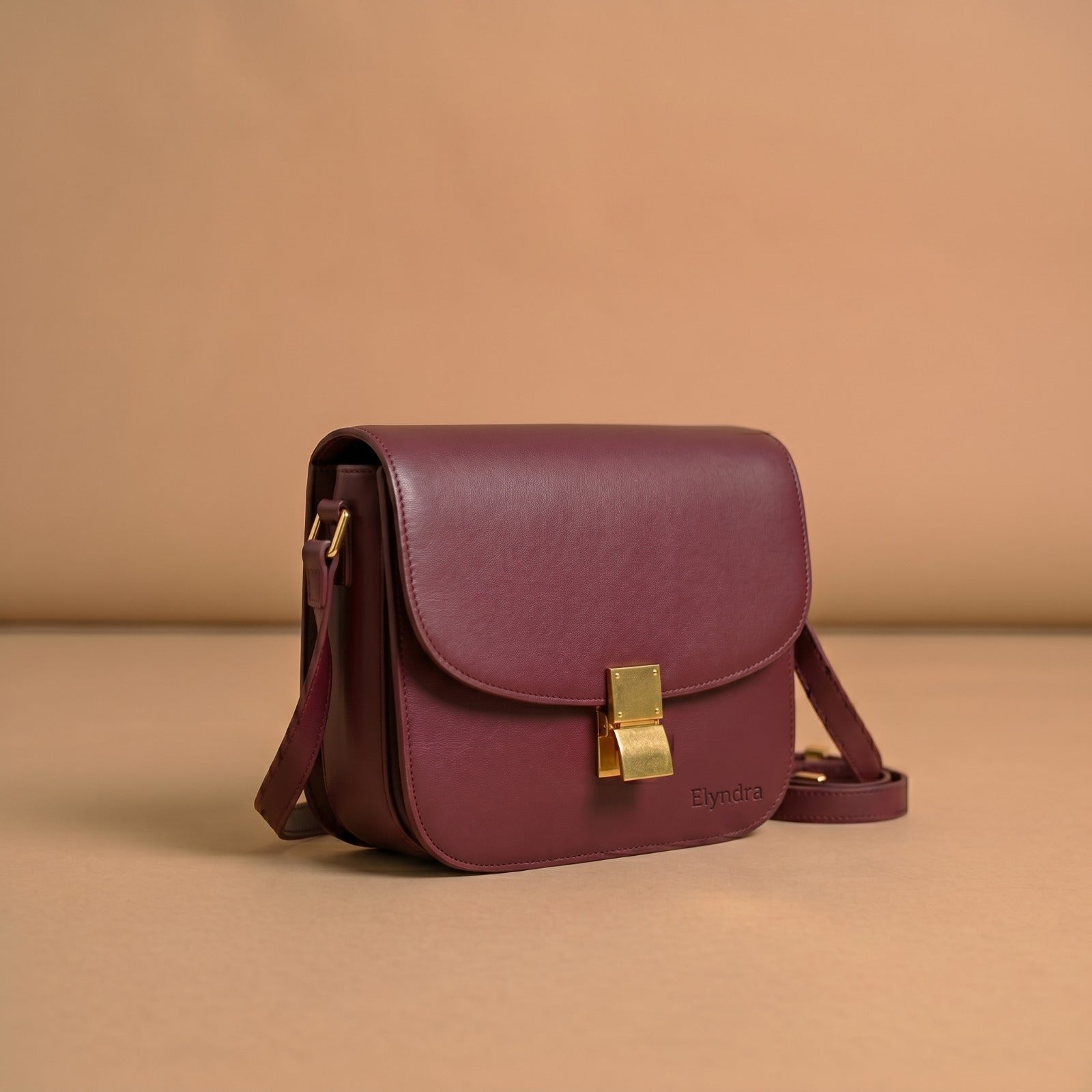 Burgundy Smooth Leather Flap Crossbody Bag