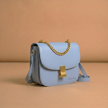 Sky Blue Leather Chain Strap Crossbody Bag