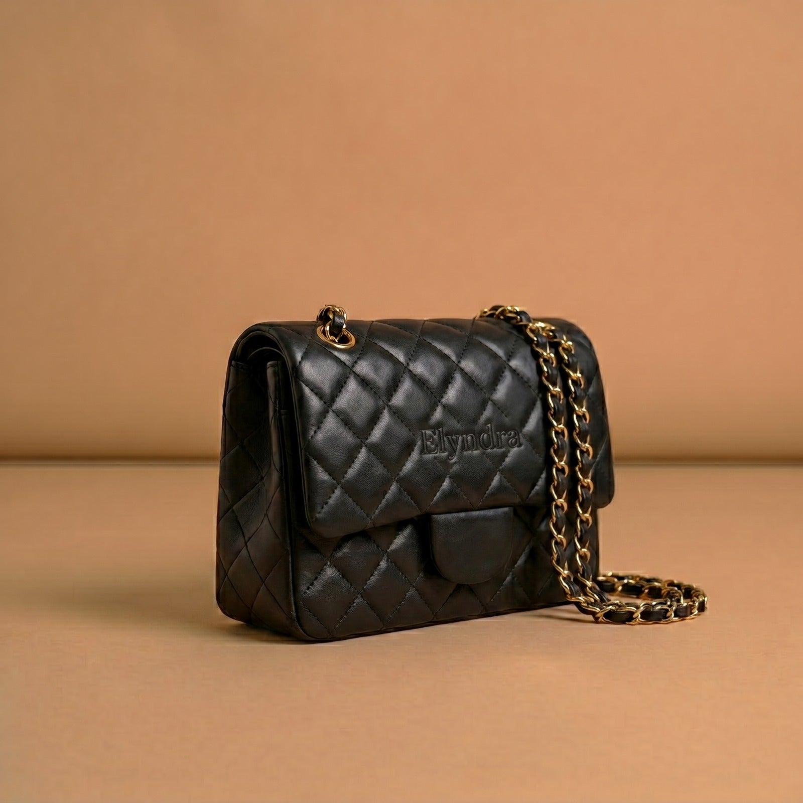 Black Quilted Leather Chain Crossbody Bag