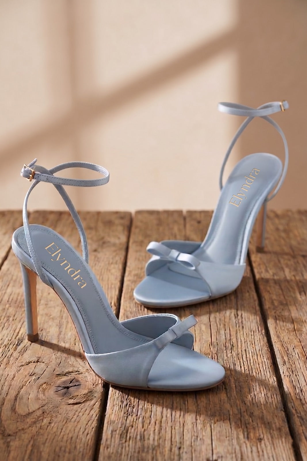 Sky Blue Bow Stiletto Ankle Strap Heels